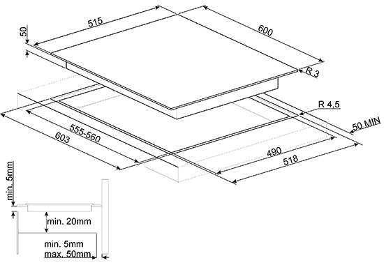 Maattekening SMEG kookplaat inductie SI5641D