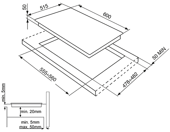 Maattekening SMEG kookplaat inductie SI5643D