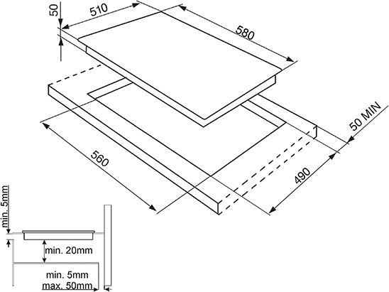 Maattekening SMEG kookplaat inductie SI5644B