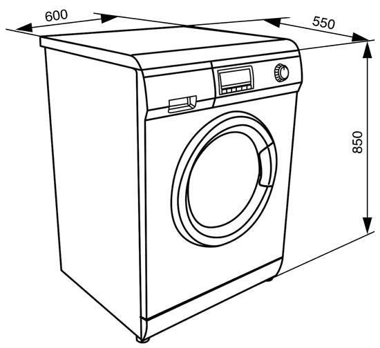 Maattekening SMEG wasmachine rvs SLB147XNL