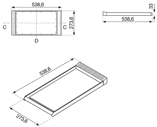 Maattekening SMEG teppanyaki bakplaat TBX6090