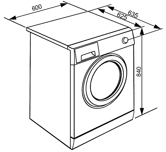 Maattekening SMEG wasmachine WHT1114LSIN