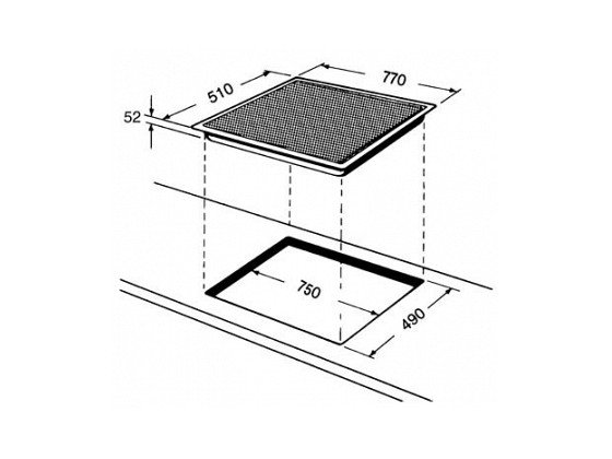 Maattekening WHIRLPOOL kookplaat keramisch inbouw AKT890IX